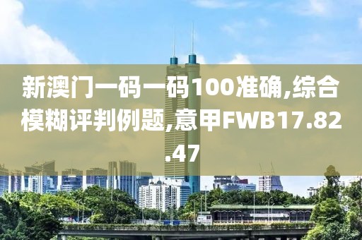 新澳門一碼一碼100準確,綜合模糊評判例題,意甲FWB17.82.47