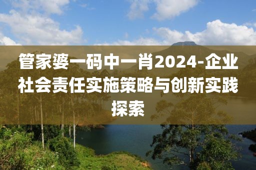 管家婆一碼中一肖2024-企業社會責任實施策略與創新實踐探索