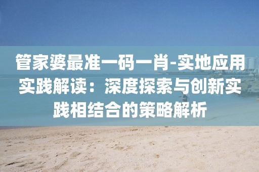 管家婆最準一碼一肖-實地應用實踐解讀：深度探索與創新實踐相結合的策略解析