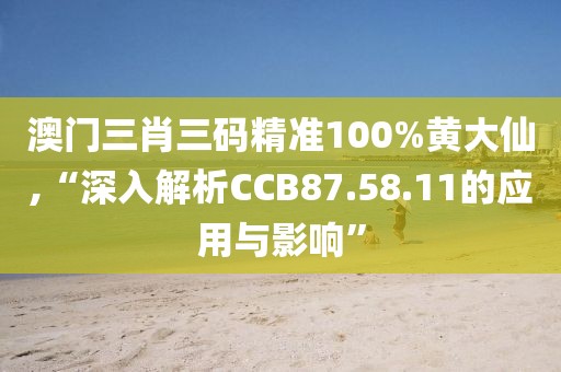 澳門三肖三碼精準100%黃大仙,“深入解析CCB87.58.11的應用與影響”